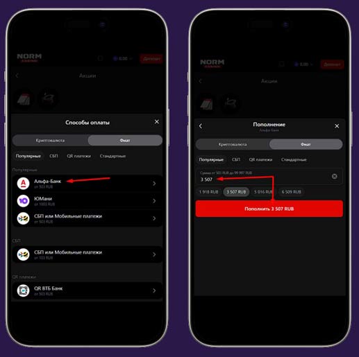 Пополнение счета в Norm Casino